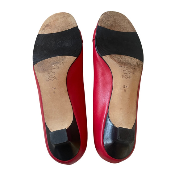 Neiman Marcus 9.5 Amalfi Italian Leather Round Toe Kitten Heels Ballet Flats Red - Picture 5 of 6